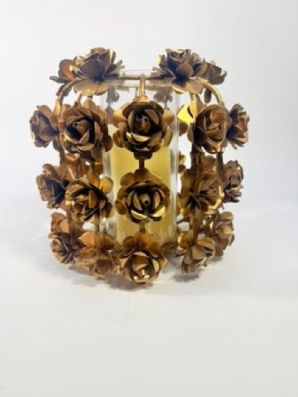 Candle Holder Vase Metal Flowers Roses Table Centerpiece Brushed Gold  Vintage T - Picture 12 of 16